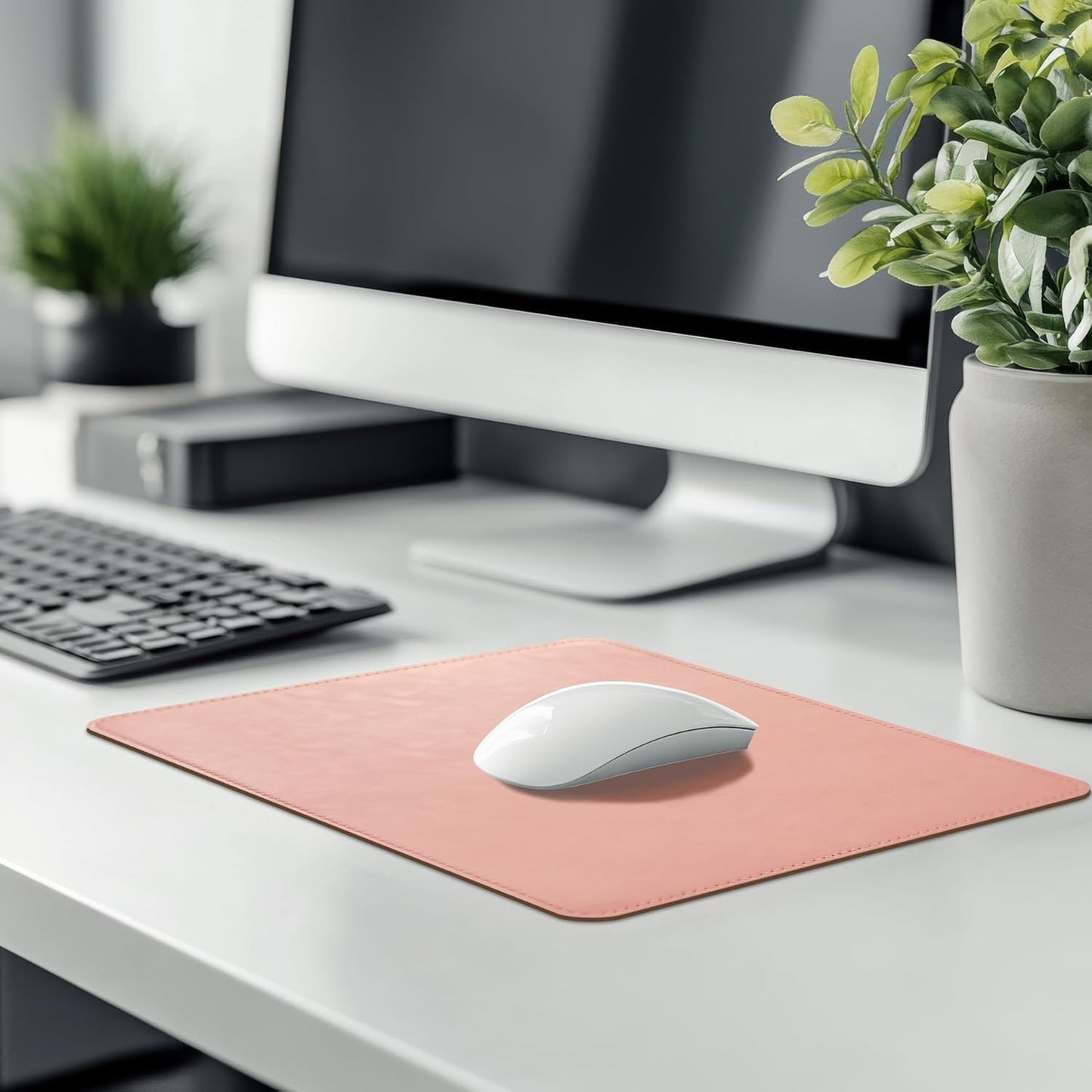 PU Leather Mouse Pad with Stitched Edge Micro-Fiber Base with Non-Slip, Waterproof, Mouse Pad for Computers, Laptop, Office & Home,1 Pack, 8Inch11Inch (Light Pink)