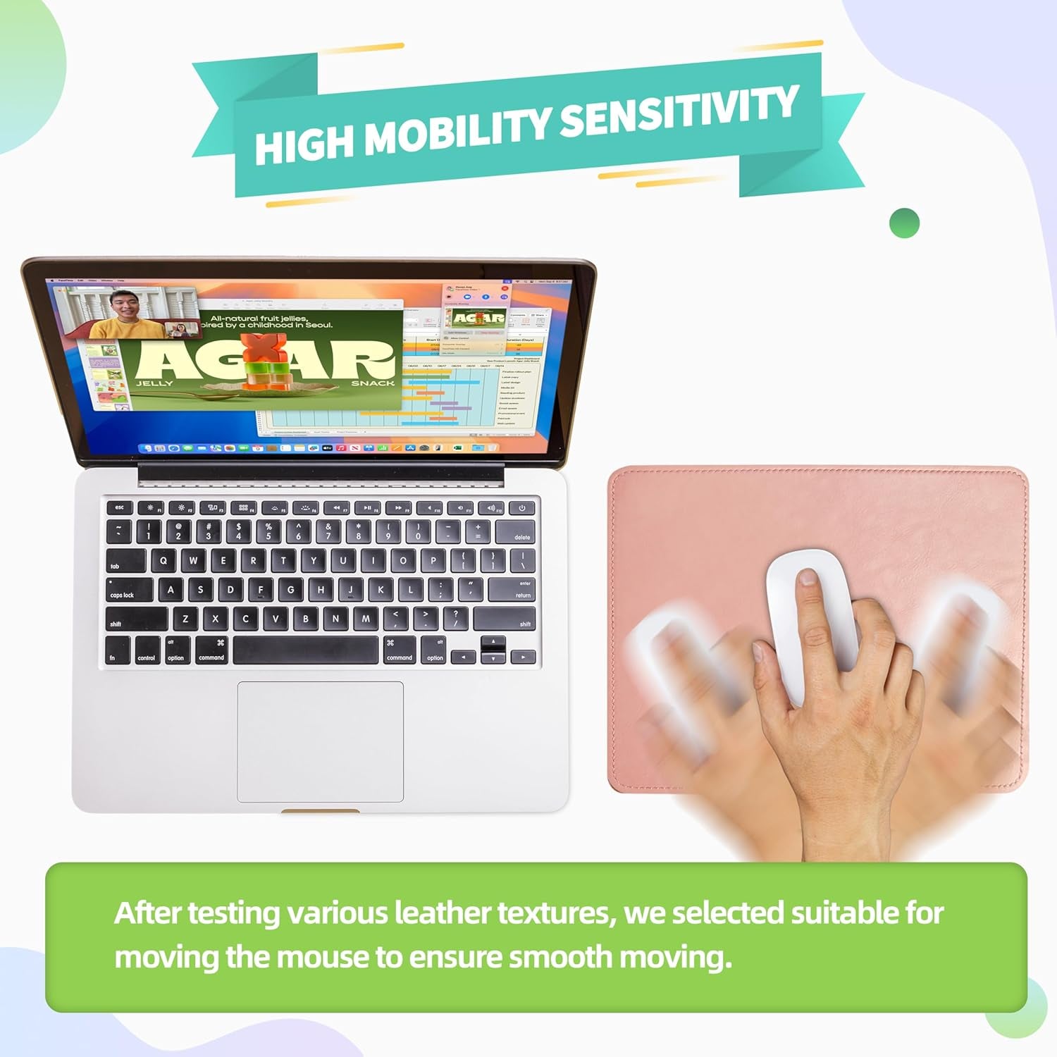 PU Leather Mouse Pad with Stitched Edge Micro-Fiber Base with Non-Slip, Waterproof, Mouse Pad for Computers, Laptop, Office & Home,1 Pack, 8Inch11Inch (Light Pink)