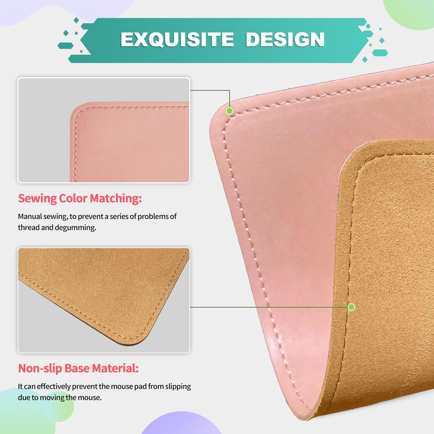 PU Leather Mouse Pad with Stitched Edge Micro-Fiber Base with Non-Slip, Waterproof, Mouse Pad for Computers, Laptop, Office & Home,1 Pack, 8Inch11Inch (Light Pink)